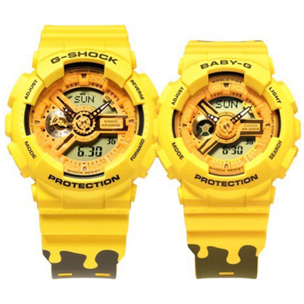 Casio G-Shock & Baby-G Pair Model Digital-Analogue Yellow Resin Strap Watch SLV-22A-9A-P