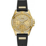 GUESS FRONTIER GLITZ GOLD DIAL BLACK STRAP WATCH W1160L1