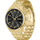 HUGO BOSS SKYTRAVELLER BLACK DIAL GOLD-TONE STEEL WATCH 1514152
