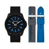 SKECHERS RAILS BLACK & BLUE INTERCHANGEABLE STRAP WATCH SET SR9104