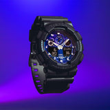 CASIO G-SHOCK GA-100FL-1ADR FIERY BLUE DIAL BLACK STRAP MEN WATCH