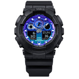 CASIO G-SHOCK GA-100FL-1ADR FIERY BLUE DIAL BLACK STRAP MEN WATCH