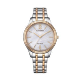 CITIZEN LADY ELEGANCE WHITE PEARL TWO-TONE ROSE GOLD STEEL EM0416-78A