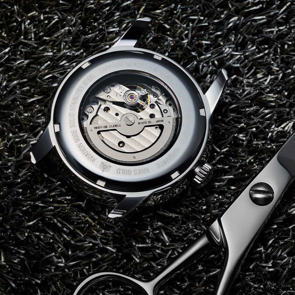 ARIES GOLD AUTOMATIC INFINUM EL TORO GOLD STAINLESS STEEL G 9005 G-BK BLACK LEATHER STRAP MEN'S WATCH - H2 Hub Watches