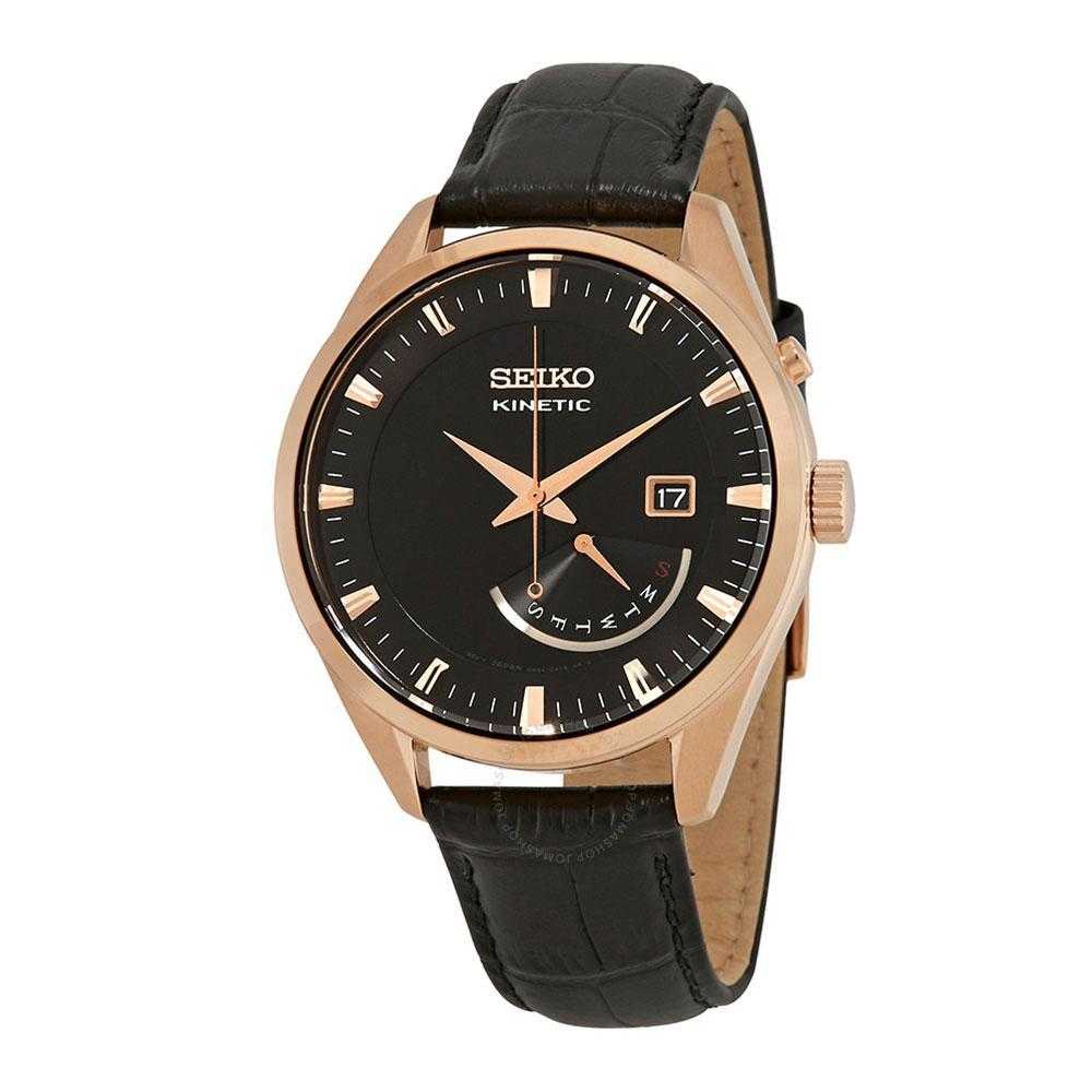 SEIKO GENERAL KINETIC SRN078P1 MEN'S BLACK LEATHER STRAP WATCH - H2 Hub Watches