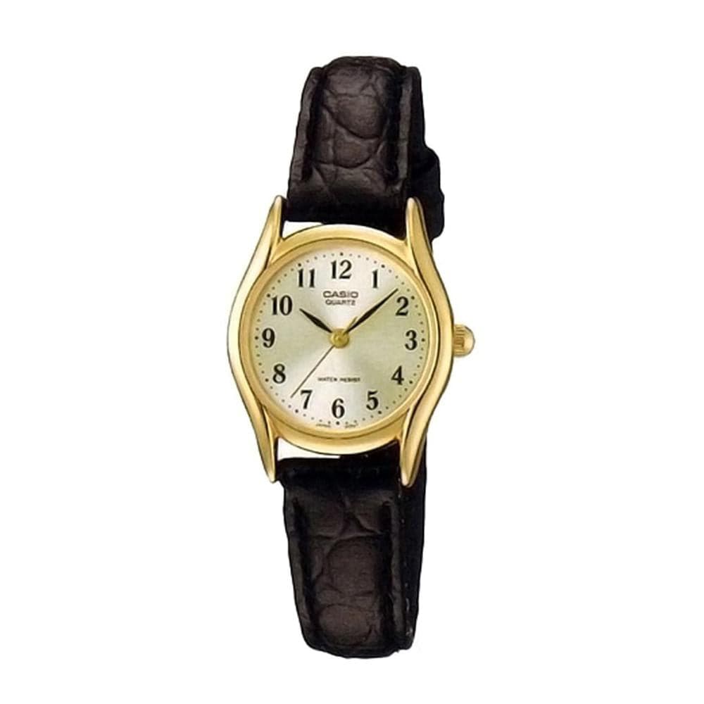 CASIO GENERAL LTP-1094Q-7B2RDF QUARTZ GOLD STAINLESS STEEL BLACK LEATHER STRAP WOMEN'S WATCH - H2 Hub Watches