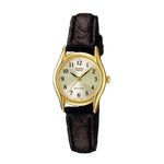 CASIO GENERAL LTP-1094Q-7B2RDF QUARTZ GOLD STAINLESS STEEL BLACK LEATHER STRAP WOMEN'S WATCH - H2 Hub Watches