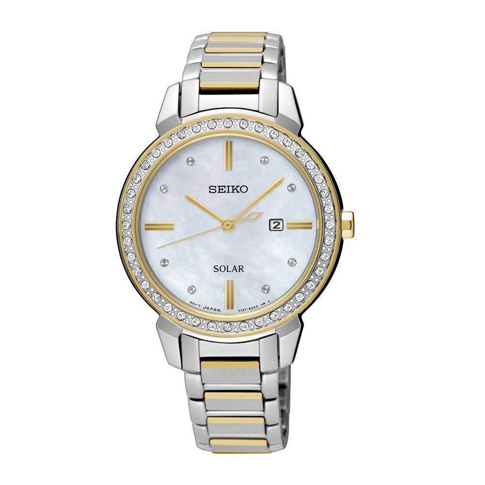 SEIKO GENERAL SUT328P1 SOLAR DIAMOND ACCENT STAINLESS STEEL WOMEN'S TWO TONE WATCH - H2 Hub Watches