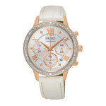 SEIKO LUKIA SRW842P1 CHRONOGRAPH WOMEN'S WHITE LEATHER STRAP WATCH - H2 Hub Watches