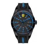 FERRARI REDREV ANALOG QUARTZ BLACK STAINLESS STEEL 0830247 BLUE SILICONE STRAP MEN'S WATCH - H2 Hub Watches