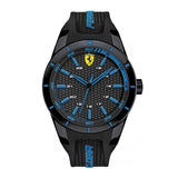 FERRARI REDREV ANALOG QUARTZ BLACK STAINLESS STEEL 0830247 BLUE SILICONE STRAP MEN'S WATCH - H2 Hub Watches