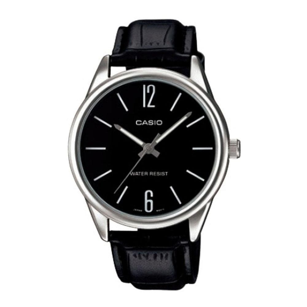 CASIO GENERAL MTP-V005L-1BUDF QUARTZ SILVER STAINLESS STEEL  BLACK LEATHER STRAP MEN'S WATCH - H2 Hub Watches