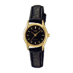 CASIO GENERAL LTP-1094Q-1ARDF QUARTZ GOLD STAINLESS STEEL BLACK LEATHER STRAP WOMEN'S WATCH - H2 Hub Watches