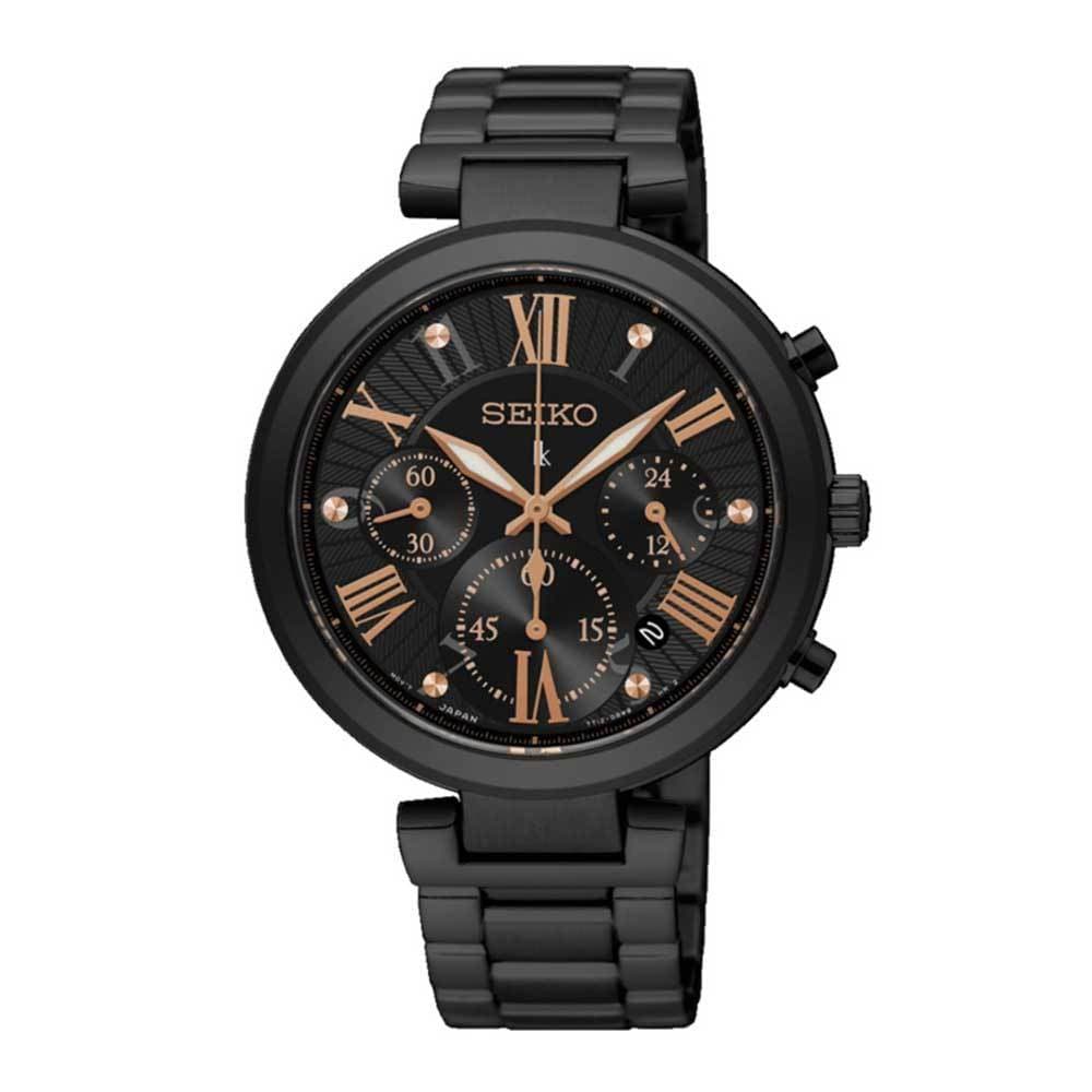 SEIKO LUKIA SRW787P1 CHRONOGRAPH STAINLESS STEEL WOMEN'S BLACK WATCH - H2 Hub Watches