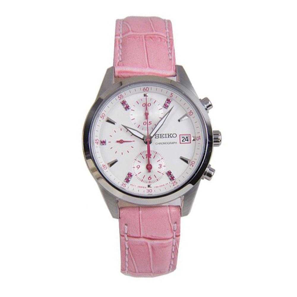 SEIKO GENERAL SNDV47P1 CHRONOGRAPH WOMEN'S PINK LEATHER STRAP WATCH - H2 Hub Watches