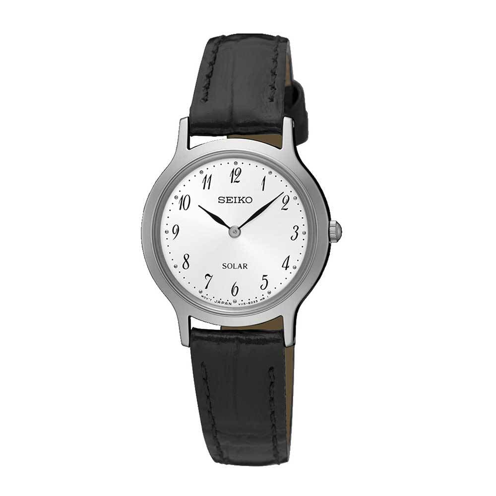 SEIKO GENERAL SUP369P1 SOLAR WOMEN'S BLACK LEATHER STRAP WATCH - H2 Hub Watches