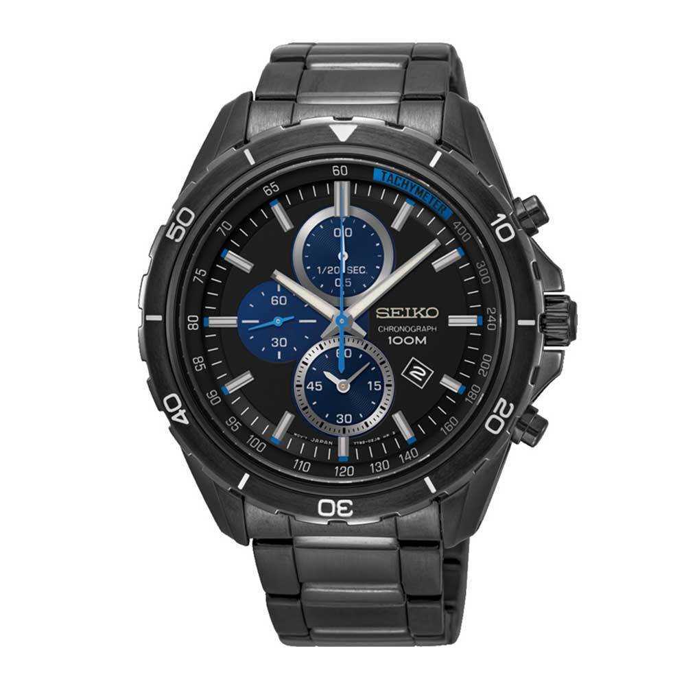 SEIKO CRITERIA SNDH15P1 CHRONOGRAPH STAINLESS STEEL MEN'S BLACK WATCH - H2 Hub Watches