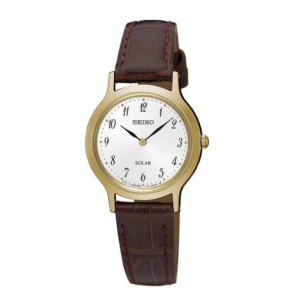 SEIKO GENERAL SUP370P1 SOLAR WOMEN'S BROWN LEATHER STRAP WATCH - H2 Hub Watches