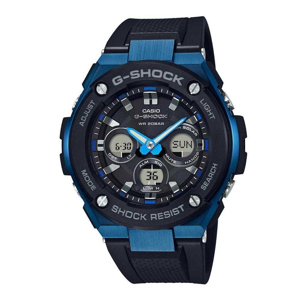 CASIO G-SHOCK GST-S300G-1A2DR DIGITAL QUARTZ BLUE STAINLESS STEEL BLACK RESIN MEN'S WATCH - H2 Hub Watches