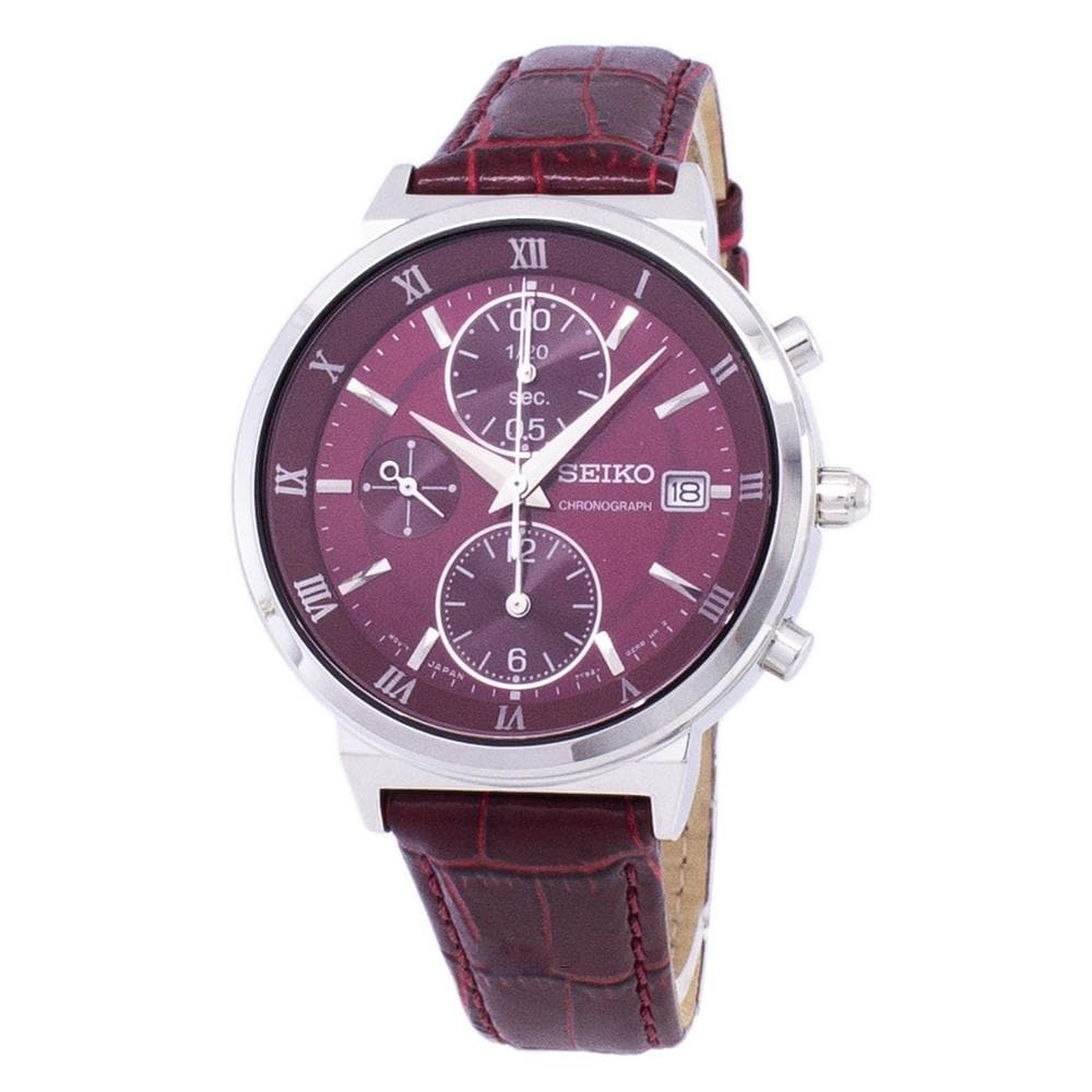 SEIKO GENERAL SNDV37P1 CHRONOGRAPH MAROON LEATHER STRAP WOMEN'S WATCH - H2 Hub Watches