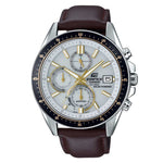 CASIO EDIFICE EFS-S510L-7AVUDF CHRONOGRAPH SILVER STAINLESS STEEL BROWN LEATHER STRAP MEN'S WATCH - H2 Hub Watches