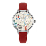 CATH KIDSTON QUARTZ LONDON MAP SILVER ALLOY CKL053R RED LEATHER STRAP LADIES WATCH - H2 Hub Watches