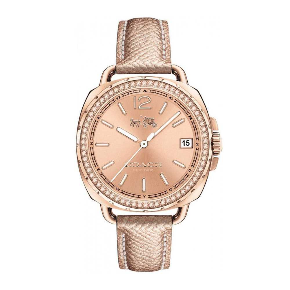 COACH TATUM ANALOG QUARTZ ROSE GOLD STAINLESS STEEL 14502629 METALLIC LEATHER STRAP WOMEN'S WATCH - H2 Hub Watches
