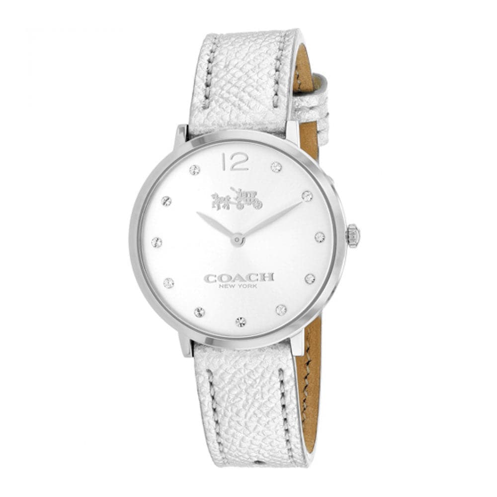 COACH SLIM EASTON SILVER STAINLESS STEEL 14502685 METALLIC LEATHER STRAP WOMEN'S WATCH - H2 Hub Watches