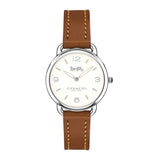 COACH DELANCEY ANALOG QUARTZ SILVER STAINLESS STEEL 14502789 BROWN LEATHER STRAP WOMEN'S WATCH - H2 Hub Watches