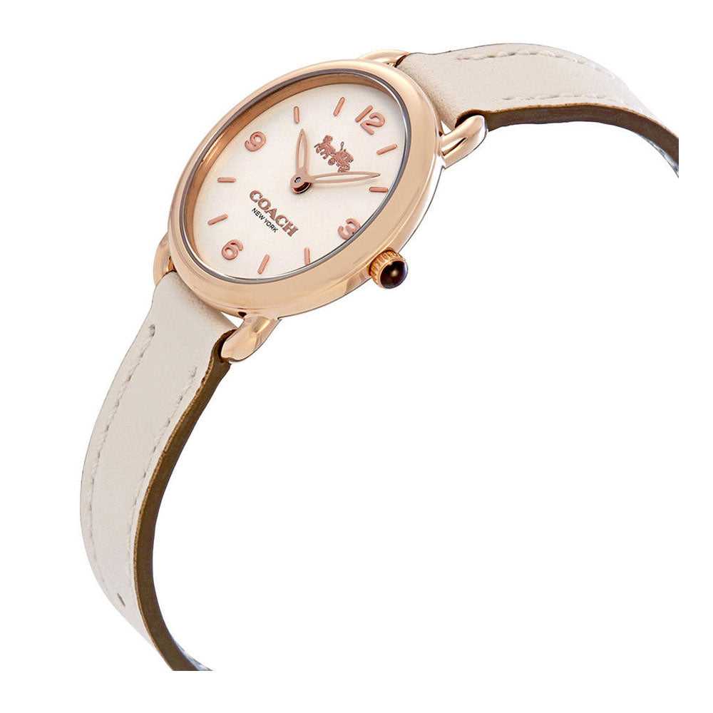 COACH DELANCEY ANALOG QUARTZ ROSE GOLD STAINLESS STEEL 14502790 WHITE LEATHER STRAP WOMEN'S WATCH - H2 Hub Watches