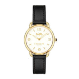 COACH DELANCEY ANALOG QUARTZ GOLD STAINLESS STEEL 14502791 BLACK LEATHER STRAP WOMEN'S WATCH - H2 Hub Watches