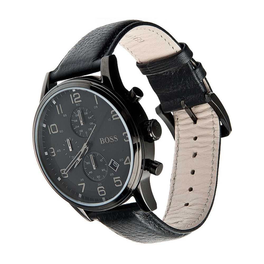 HUGO BOSS CHRONOGRAPH SILVER STAINLESS STEEL 1512567 LEATHER STRAP  MEN'S WATCH - H2 Hub Watches