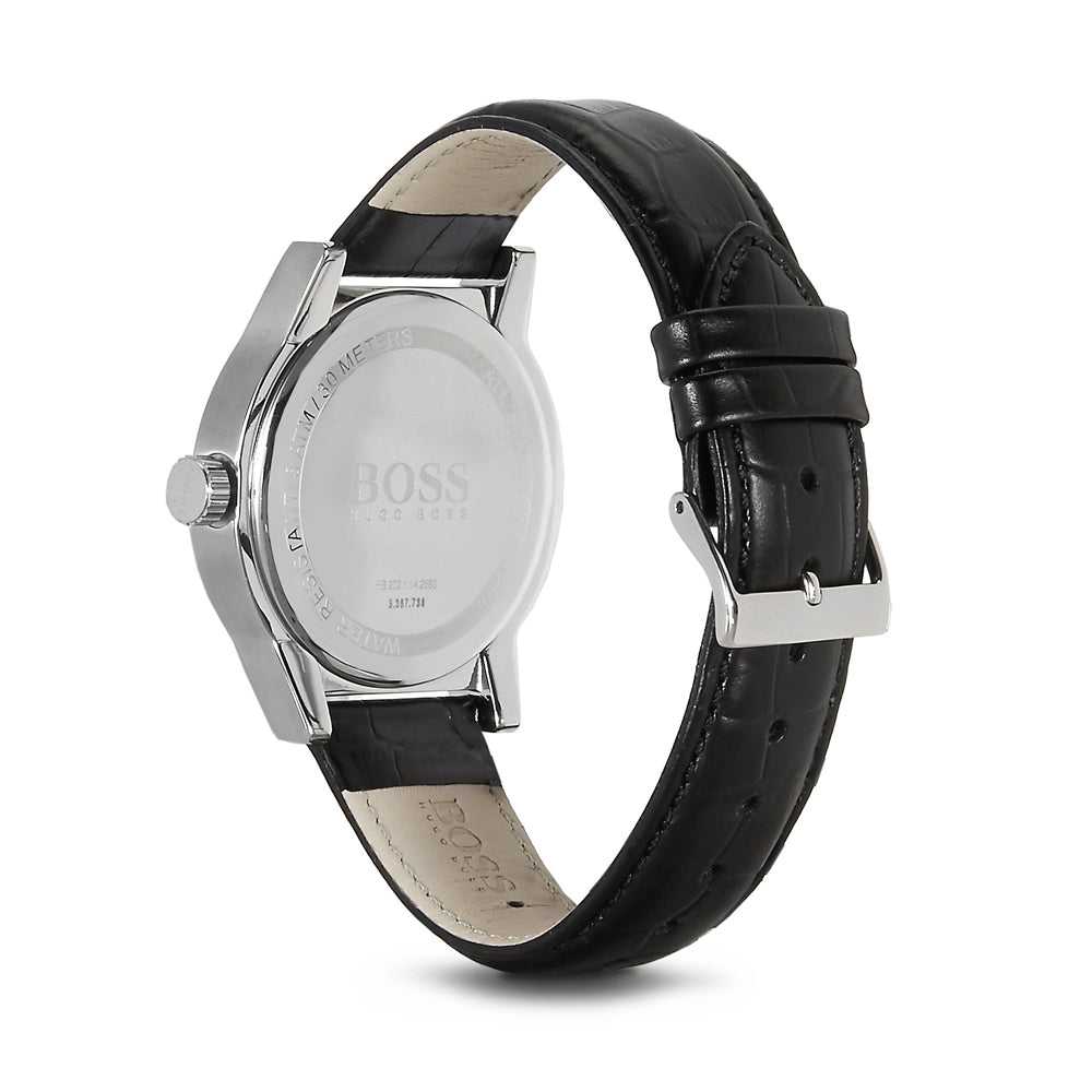 HUGO BOSS ARCHITECTURE ANALOG QUARTZ SILVER STAINLESS STEEL 1512911 LEATHER STRAP MEN'S WATCH - H2 Hub Watches