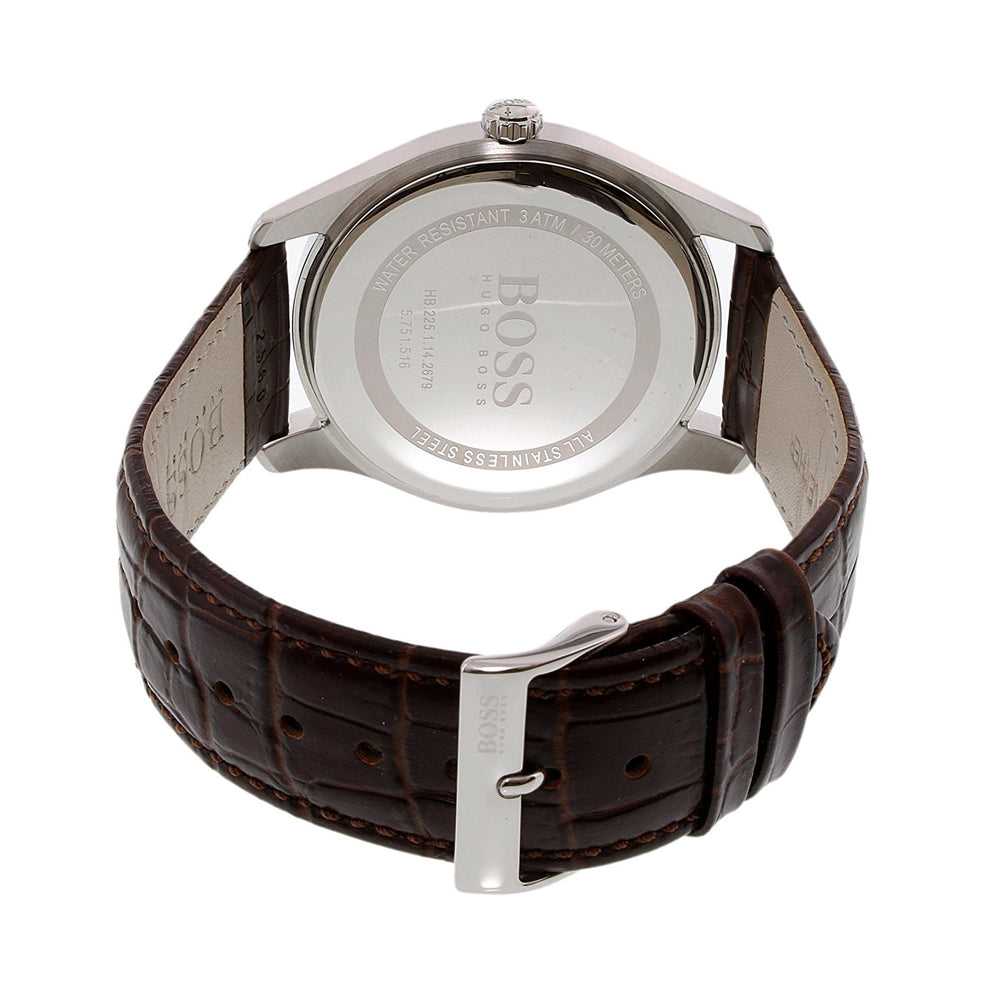 HUGO BOSS ARCHITECTURE ANALOG QUARTZ SILVER STAINLESS STEEL 1513021 BROWN LEATHER STRAP MEN'S WATCH - H2 Hub Watches