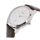 HUGO BOSS ARCHITECTURE ANALOG QUARTZ SILVER STAINLESS STEEL 1513021 BROWN LEATHER STRAP MEN'S WATCH - H2 Hub Watches