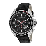 HUGO BOSS CHRONOGRAPH DRIVER SILVER STAINLESS STEEL 1513087 BLACK LEATHER STRAP MEN'S WATCH - H2 Hub Watches