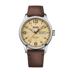 HUGO BOSS PILOT EDITION SILVER STAINLESS STEEL 1513332 BROWN LEATHER STRAP MEN'S WATCH - H2 Hub Watches
