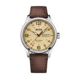 HUGO BOSS PILOT EDITION SILVER STAINLESS STEEL 1513332 BROWN LEATHER STRAP MEN'S WATCH - H2 Hub Watches