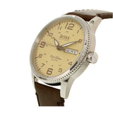 HUGO BOSS PILOT EDITION SILVER STAINLESS STEEL 1513332 BROWN LEATHER STRAP MEN'S WATCH - H2 Hub Watches