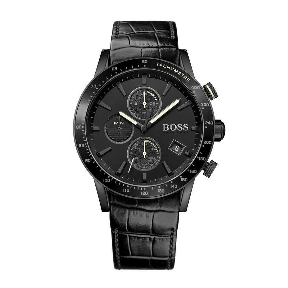 HUGO BOSS RAFALE CHRONOGRAPH BLACK STAINLESS STEEL 1513389 LEATHER STRAP MEN'S WATCH - H2 Hub Watches