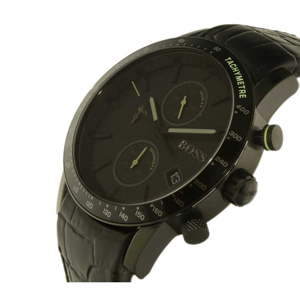 HUGO BOSS RAFALE CHRONOGRAPH BLACK STAINLESS STEEL 1513389 LEATHER STRAP MEN'S WATCH - H2 Hub Watches