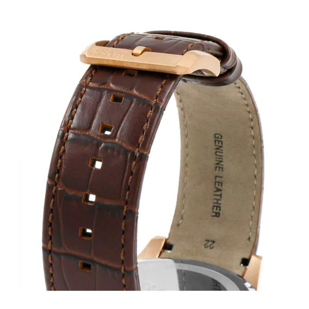 HUGO BOSS RAFALE CHRONOGRAPH ROSE GOLD STAINLESS STEEL 1513392 BROWN LEATHER STRAP MEN'S WATCH - H2 Hub Watches