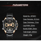 NAVIFORCE NF9201 RG/B  STAINLESS STEEL DUAL TIME ROSE BLACK MEN'S WATCH