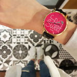 ARIES GOLD CUSTOMISED GOLD STAINLESS STEEL WATCH - SO SWEET PINK LEATHER STRAP WOMEN'S WATCH - H2 Hub Watches