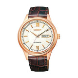 CITIZEN NY4053-05AB AUTOMATIC ROSE GOLD STAINLESS STEEL BROWN LEATHER STRAP MEN'S WATCH - H2 Hub Watches
