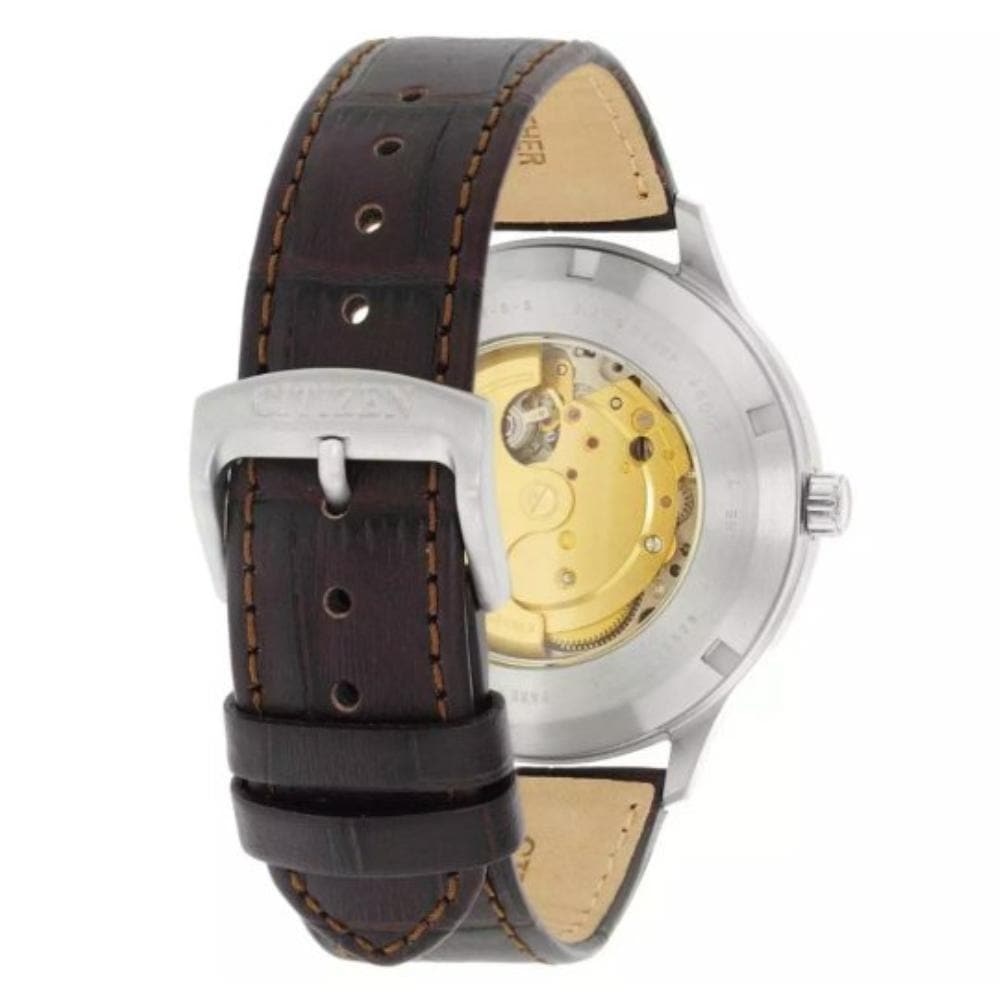 CITIZEN NJ0090-13P AUTOMATIC TITANIUM BROWN LEATHER STRAP MEN'S WATCH - H2 Hub Watches