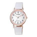 CITIZEN EM0579-14A ECO-DRIVE ROSE GOLD STAINLESS STEEL WHITE LEATHER STRAP WOMEN'S WATCH - H2 Hub Watches