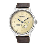 CITIZEN NJ0090-13P AUTOMATIC TITANIUM BROWN LEATHER STRAP MEN'S WATCH - H2 Hub Watches