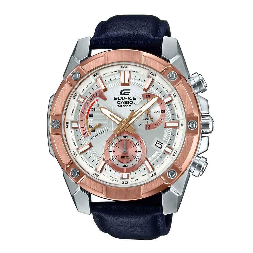 CASIO EDIFICE EFR-559GL-7AVUDF CHRONOGRAPH TWO TONE STAINLESS STEEL BLUE LEATHER STRAP MEN'S WATCH - H2 Hub Watches