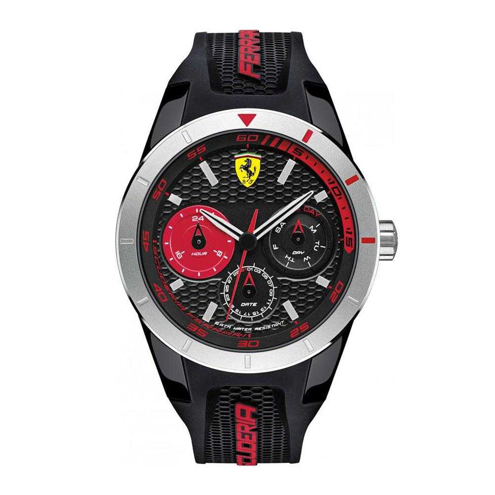 FERRARI REDREV T ANALOG QUARTZ SILVER STAINLESS STEEL 0830254 BLACK PLASTIC STRAP MEN'S WATCH - H2 Hub Watches